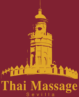 Logo de Thai Massage Sevilla con los colores tradicionales de Sevilla, ROjo Maestranza, y amarillo albero, vemos la parte superioir de la Torre del Oro en una imagen poterizada , alto contraste y abajo se lee el titulo.